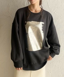 She's Closet | オーバーサイズ長袖裏毛メタリック箔プリントスウェットトップス(スウェット)