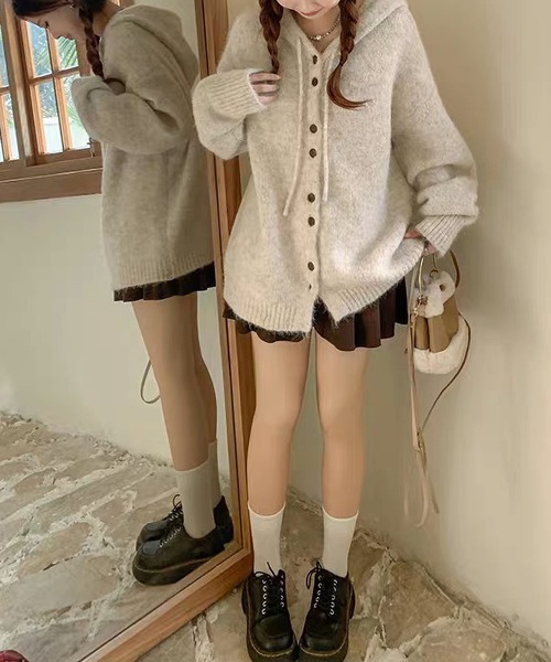 BLANC FICELLE(ブランフィセル)の「ダブルボタン ニット パーカー(パーカー・レディース・ブラウン/ピンク/アイボリー/グレー・FREE)」の7枚目の写真