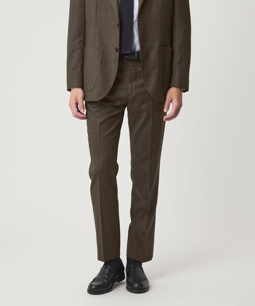 green label relaxing（グリーンレーベルリラクシング）の「GLR CLOTH フラノ柄 アジャスター スラックス -ストレッチ-（スラックス・メンズ・ダークグレー/ダークブラウン・XL/S/M/L）」の2枚目の写真