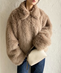 ファーコート ショート丈 フェイクファー」に該当するブラウン