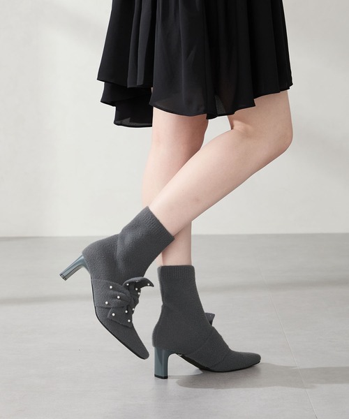 ORiental TRaffic（オリエンタルトラフィック）の「パール リボン ニット ブーツ /56405（ブーツ・レディース・ベージュ/グレー・LL/L/M/S）」の5枚目の写真