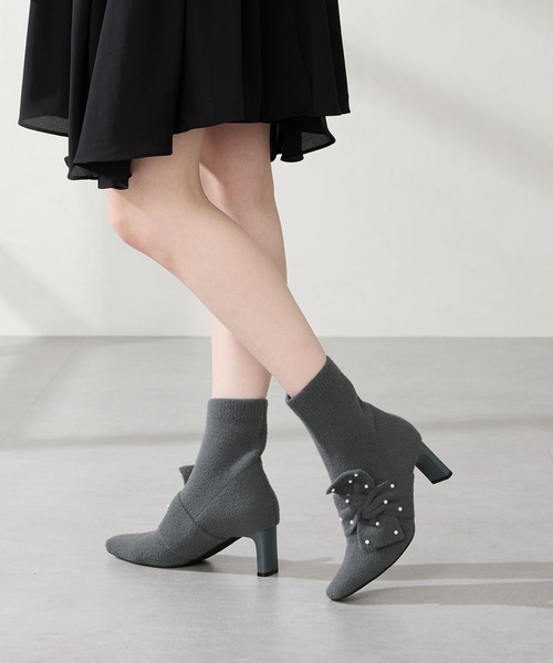 ORiental TRaffic（オリエンタルトラフィック）の「パール リボン ニット ブーツ /56405（ブーツ・レディース・ベージュ/グレー・LL/L/M/S）」の6枚目の写真