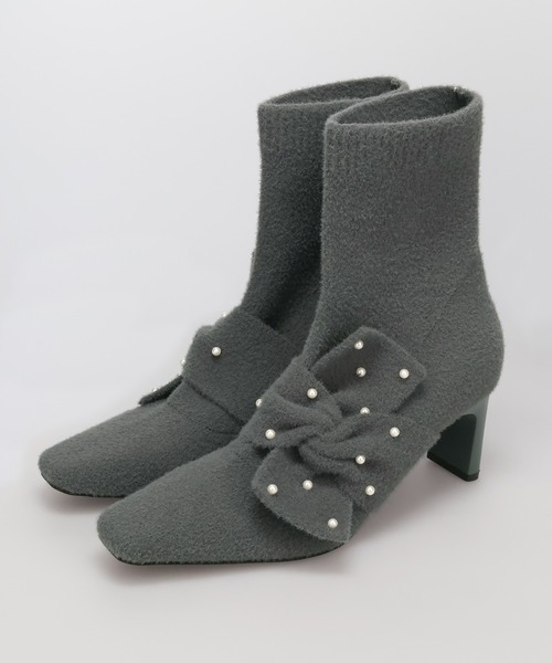 ORiental TRaffic（オリエンタルトラフィック）の「パール リボン ニット ブーツ /56405（ブーツ・レディース・ベージュ/グレー・LL/L/M/S）」の4枚目の写真