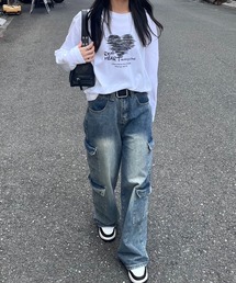 ハート英字ロンT/長袖Tシャツ