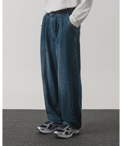 セール】ASI エッセンシャル ワンタック ワイドデニムパンツ_