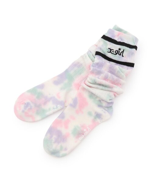 X-girl Stages(エックスガールステージス)の「ラインロゴタイダイルーズソックス(ソックス/靴下・キッズ・カラフル・19-21cm/17-19cm/13-15cm/15-17cm)」の1枚目の写真