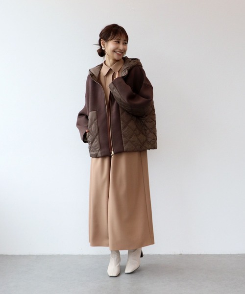 Jines（ジネス）の「ダンボールニットフード切替ブルゾン（ブルゾン・レディース・ブラック/ブラウン/ホワイト系その他・38）」の4枚目の写真
