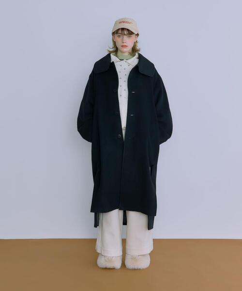 THE GOODLAND MARKET（ザグッドランドマーケット）の「cwtch　WOOL LONG COAT（ステンカラーコート・レディース・ブラック/グリーン/オートミール・FREE）」の20枚目の写真