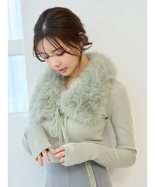 SNIDEL（スナイデル）の「ティペットファーニット（ニット/セーター・レディース・グレー/ライトベージュ/グリーン・F）」の6枚目の写真