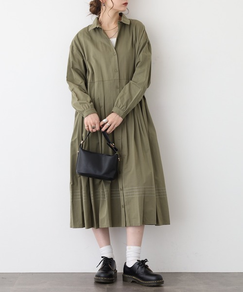 A.N.L（エーエヌエル　レーベル）の「A.N.L ステッチディティールシャツワンピース（シャツワンピース・レディース・キャメル/カーキ・38）」の2枚目の写真