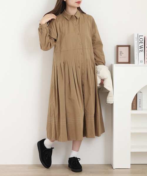 A.N.L（エーエヌエル　レーベル）の「A.N.L ステッチディティールシャツワンピース（シャツワンピース・レディース・キャメル/カーキ・38）」の7枚目の写真