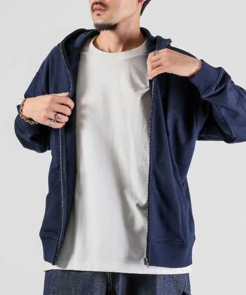 LUXSTYLE(ラグスタイル)の「ワイドシルエットジップパーカー(パーカー・メンズ・ブラック/杢グレー/チャコールグレー/ネイビー・M/L/XL)」の4枚目の写真