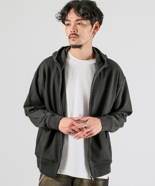 LUXSTYLE(ラグスタイル)の「ワイドシルエットジップパーカー(パーカー・メンズ・ブラック/杢グレー/チャコールグレー/ネイビー・M/L/XL)」の9枚目の写真