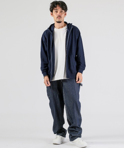 LUXSTYLE(ラグスタイル)の「ワイドシルエットジップパーカー(パーカー・メンズ・ブラック/杢グレー/チャコールグレー/ネイビー・M/L/XL)」の12枚目の写真