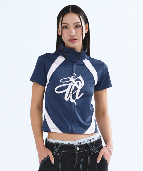 EMBLEM MOCKNECK ZIP-UP TOP BLUE
