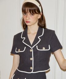 SALON DE YOHN（サロンドヨーン）の「Line Point Crop Jacket_ Gray（その他アウター）」