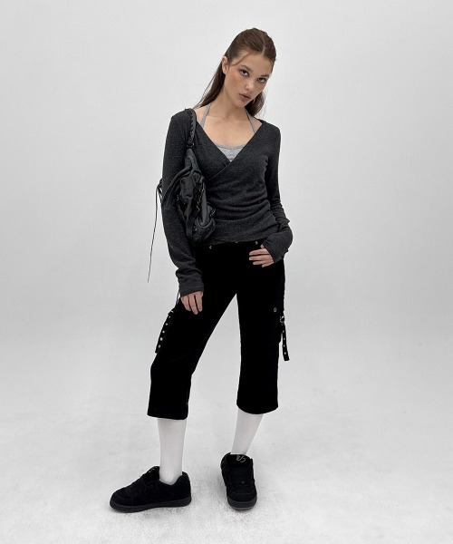 BLACKUP（ブラックアップ）の「[MADE] アンゴラ混シャーリングラップフード長袖Tシャツ（Tシャツ/カットソー・レディース・チャコール/ピンク・FREE）」の16枚目の写真