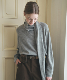 Scarf Draping Knit Top - Grey