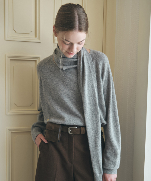 NONLOCAL(ノンローカル)の「Scarf Draping Knit Top - Grey(ニット/セーター・レディース・チャコールグレー・FREE)」の1枚目の写真