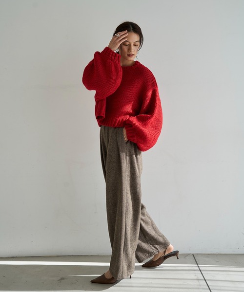 meilmada（メイルマダ）の「レザーライクパイピングツイードワイドパンツ（スラックス・レディース・ブラック/ブラウン・FREE）」の8枚目の写真