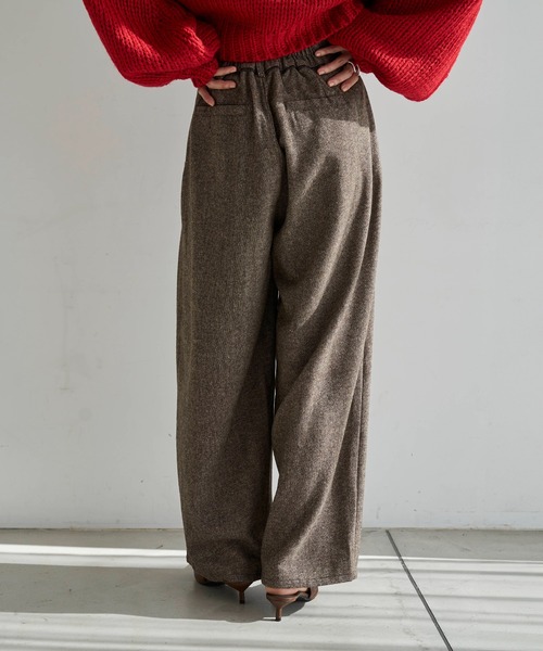 meilmada（メイルマダ）の「レザーライクパイピングツイードワイドパンツ（スラックス・レディース・ブラック/ブラウン・FREE）」の5枚目の写真