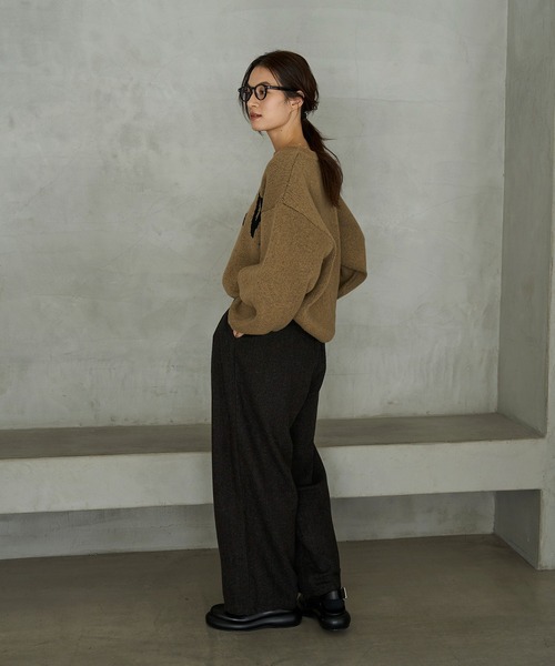 meilmada（メイルマダ）の「レザーライクパイピングツイードワイドパンツ（スラックス・レディース・ブラック/ブラウン・FREE）」の18枚目の写真