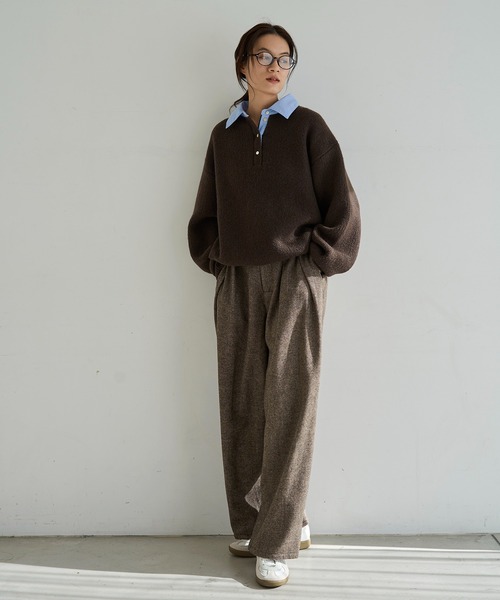 meilmada（メイルマダ）の「レザーライクパイピングツイードワイドパンツ（スラックス・レディース・ブラック/ブラウン・FREE）」の9枚目の写真