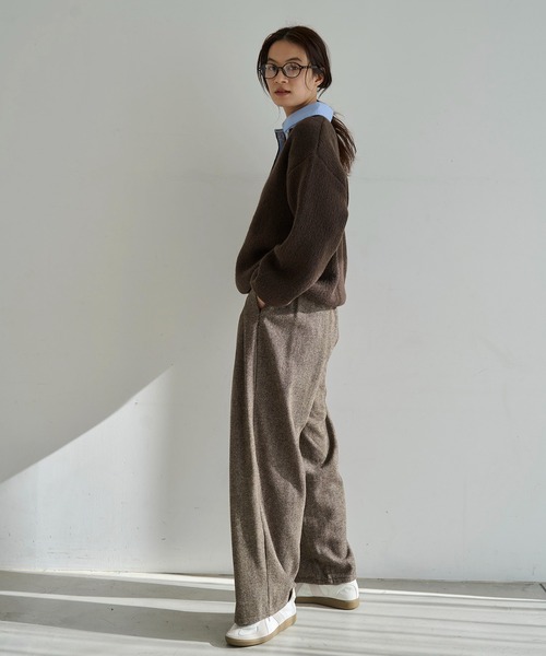 meilmada（メイルマダ）の「レザーライクパイピングツイードワイドパンツ（スラックス・レディース・ブラック/ブラウン・FREE）」の10枚目の写真