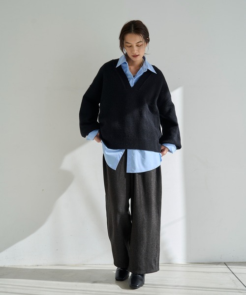 meilmada（メイルマダ）の「レザーライクパイピングツイードワイドパンツ（スラックス・レディース・ブラック/ブラウン・FREE）」の19枚目の写真