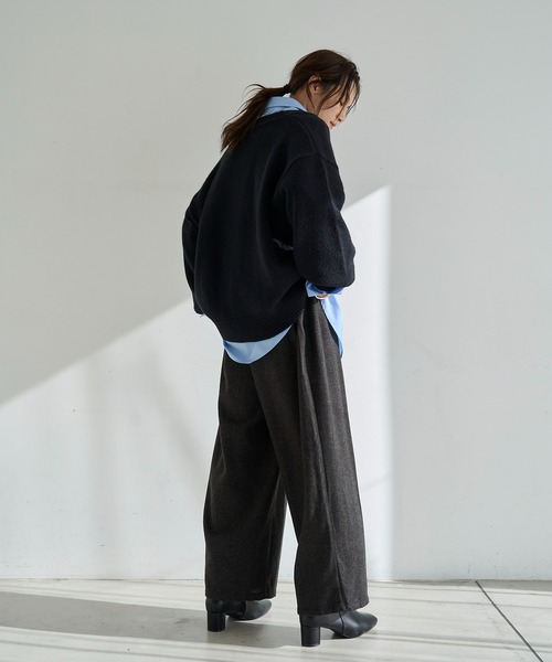meilmada（メイルマダ）の「レザーライクパイピングツイードワイドパンツ（スラックス・レディース・ブラック/ブラウン・FREE）」の20枚目の写真