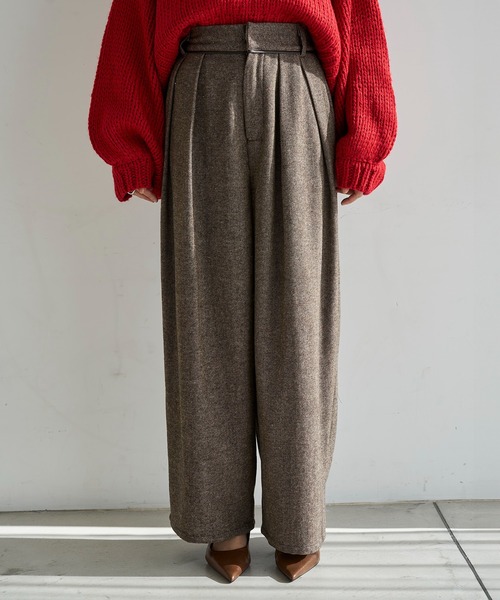 meilmada（メイルマダ）の「レザーライクパイピングツイードワイドパンツ（スラックス・レディース・ブラック/ブラウン・FREE）」の21枚目の写真