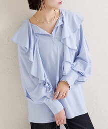 《新色ブラック》【レイヤードスタイルも◎】ラッフルカラー ブラウス