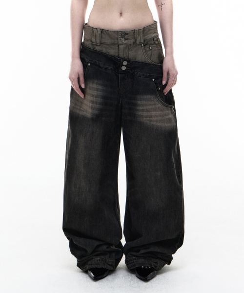 OPUS 0012(オーパス0012)の「Op. 09 DUAL OBLIQUE DENIM PANTS B/BLACK(デニムパンツ・レディース・その他・MEDIUM/LARGE/SMALL)」の1枚目の写真