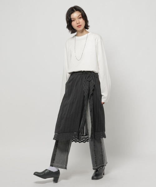 niko and...(ニコアンド)の「2WAYバテンフリルキャミスカート(スカート・レディース・チャコール/オフホワイト・FREE)」の4枚目の写真