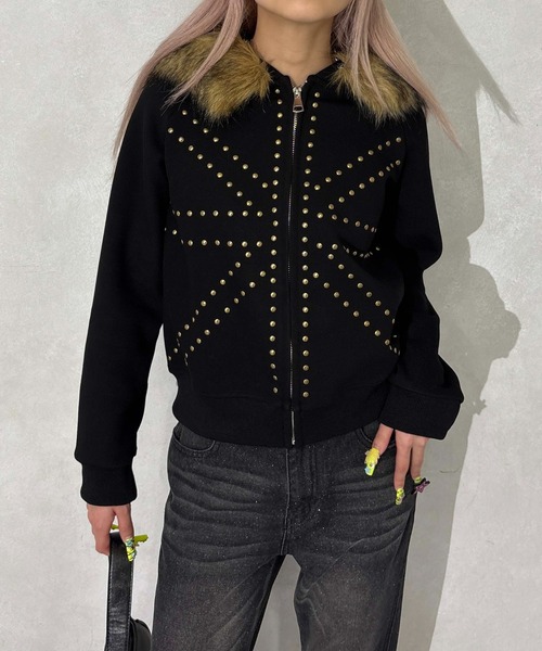 sedacle girl(セダクルガール)の「ユニオンスタッズフェイクファーパーカー(パーカー・レディース・ブラック/グレー・FREE)」の3枚目の写真