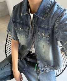 Java（ジャバ）の「《JaVaジャバコラボ》ダブルジップ×着丈短めの最適解。ヴィンテージ加工ショート丈ダブルジップデニムシャツ（シャツ/ブラウス）」