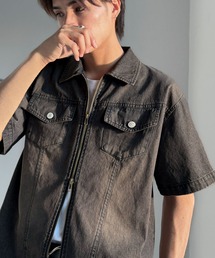 Java（ジャバ）の「《JaVaジャバコラボ》ダブルジップ×着丈短めの最適解。ヴィンテージ加工ショート丈ダブルジップデニムシャツ（シャツ/ブラウス）」