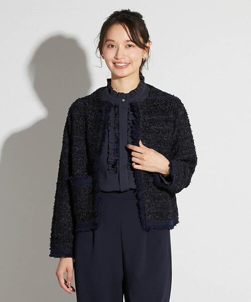 MELROSE claire（メルローズ クレール）の「【MELROSE CLAIRE noir】入卒園式・卒入学式・ツィードニットカーディガン（カーディガン/ボレロ・レディース・ネイビー/ライトグレー/ブラック・FREE）」の3枚目の写真