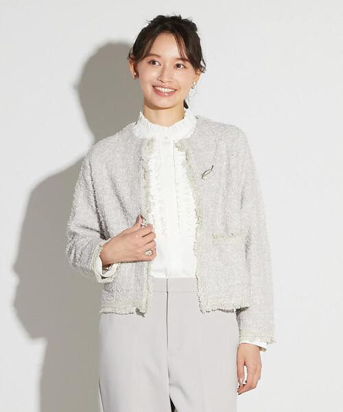 MELROSE claire（メルローズ クレール）の「【MELROSE CLAIRE noir】入卒園式・卒入学式・ツィードニットカーディガン（カーディガン/ボレロ・レディース・ネイビー/ライトグレー/ブラック・FREE）」の2枚目の写真