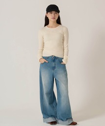 パッチワーク ストライプ デニムパンツ TINA：JOJUN（デニムパンツ