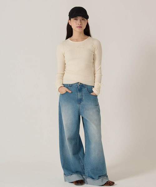 TINA:JOJUN(ティーナジョジュン)の「ヘム ロールアップ バギーデニムパンツ TINA:JOJUN(デニムパンツ・レディース・ブルー/ネイビー・S/M)」の1枚目の写真