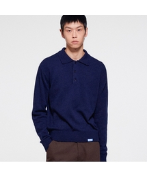 ERA（エラ）の「MEN WOOL BLEND POLO SWEATER - NAVY（ニット/セーター）」