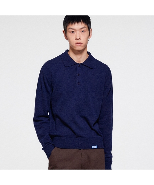 Mens Wool Mix Polo Sweater — нейлон, пуловер‑поло (Navy)