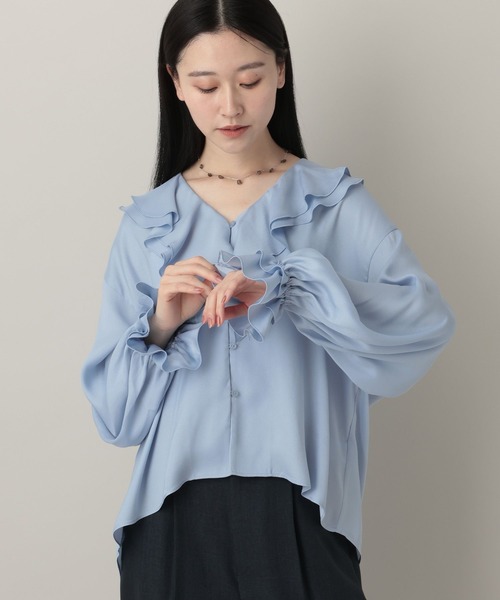 A part by（アパートバイ）の「ラッフルブラウス（シャツ/ブラウス・レディース・ライトブルー/ブラック/オフホワイト・FREE）」の3枚目の写真