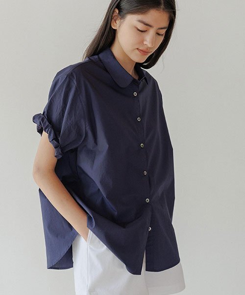 LINGSEOUL(リングソウル)の「cotton roll-up blouse-navy(シャツ/ブラウス・レディース・その他・FREE)」の6枚目の写真