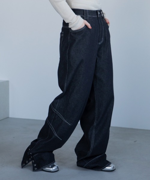 VACANCY（ヴァカンシー）の「カーブステッチスナップデニム（デニムパンツ・レディース・ブラック/ダークインディゴブルー・SMALL/LARGE/MEDIUM）」の19枚目の写真