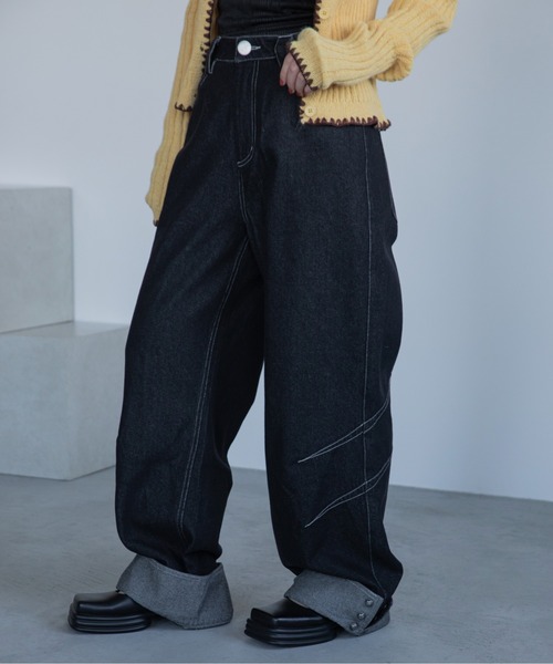 VACANCY（ヴァカンシー）の「カーブステッチスナップデニム（デニムパンツ・レディース・ブラック/ダークインディゴブルー・SMALL/LARGE/MEDIUM）」の7枚目の写真