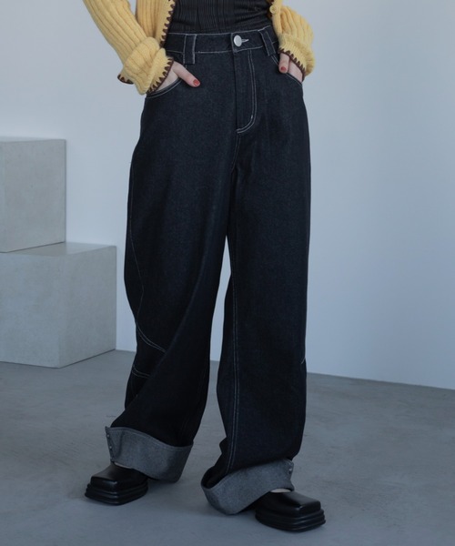 VACANCY（ヴァカンシー）の「カーブステッチスナップデニム（デニムパンツ・レディース・ブラック/ダークインディゴブルー・SMALL/LARGE/MEDIUM）」の5枚目の写真