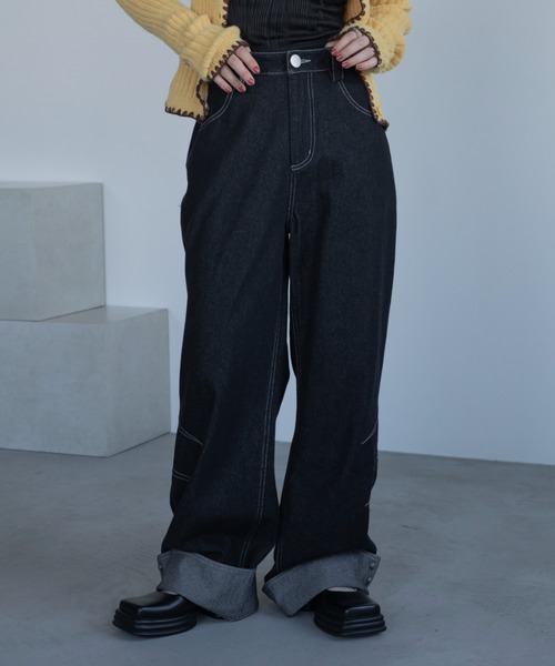 VACANCY（ヴァカンシー）の「カーブステッチスナップデニム（デニムパンツ・レディース・ブラック/ダークインディゴブルー・SMALL/LARGE/MEDIUM）」の3枚目の写真