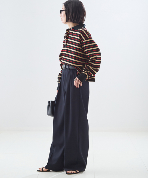 journal standard L'essage（ジャーナルスタンダードレサージュ）の「マルチボーダーロングスリーブポロシャツ（Tシャツ/カットソー・レディース・ブラウン系その他/ブラック・FREE）」の4枚目の写真